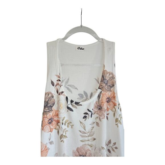 Pulse Womens XL Tank Top White Floral Scoop Neck USA Soft - Picture 3 of 7